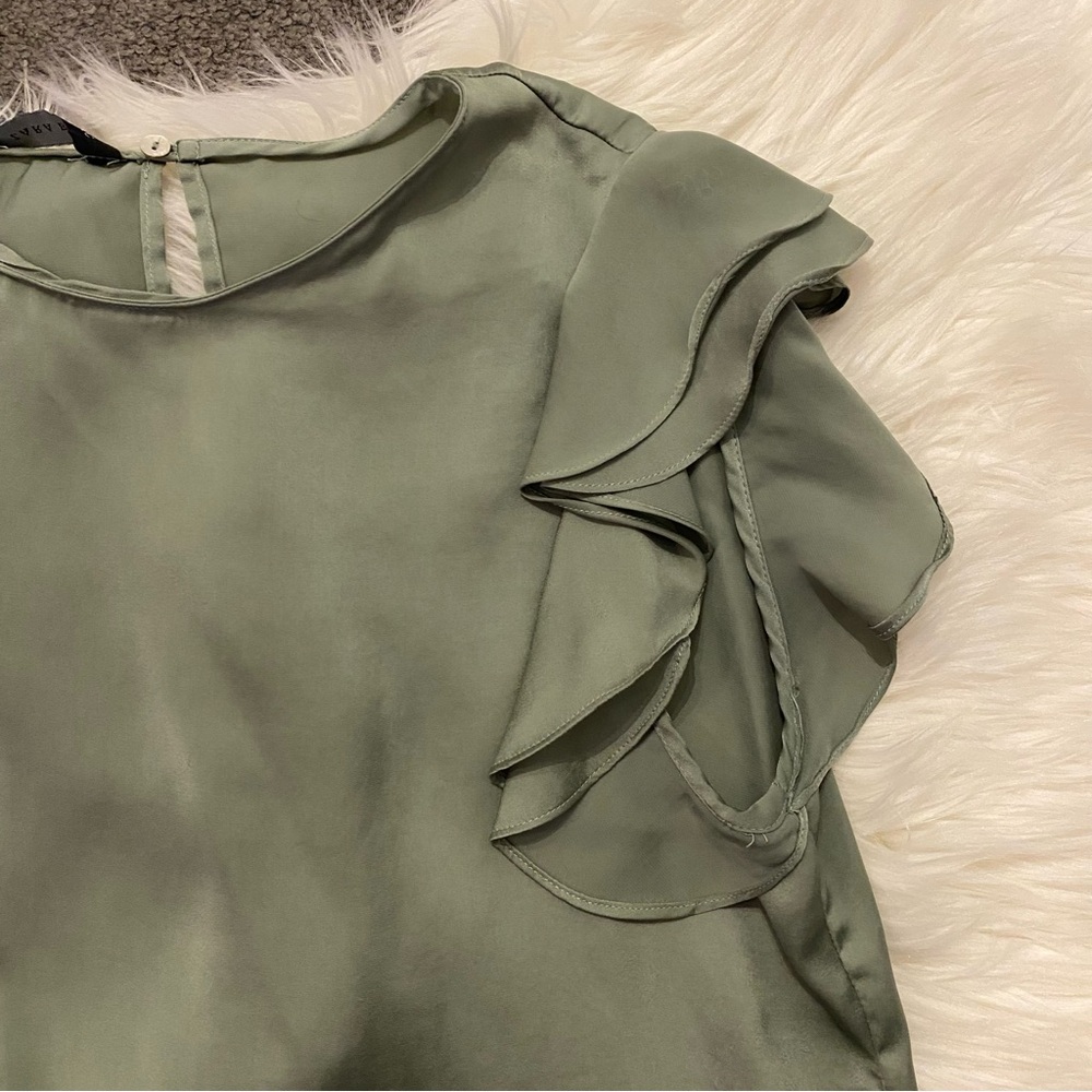 Zara Sage Ruffle Sleeve Blouse - Picture 2 of 7